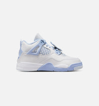 Air Jordan 4 Retro Aluminum Preschool Lifestyle Shoe - White/Aluminum/Blue Tint/Oil Green