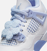 Air Jordan 4 Retro Aluminum Preschool Lifestyle Shoe - White/Aluminum/Blue Tint/Oil Green